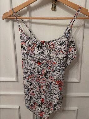 Guess Floral Spaghetti-Strap Bodysuit - White with Pink & Black